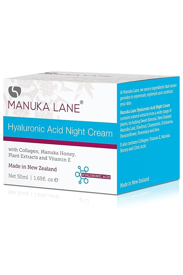 Hyaluronic Acid Night Cream for Face and Neck with Collagen, Manuka Honey, Plant Extracts & Vitamin E | Plant Based Formula | Carefully formulated to keep your skin young and healthy!