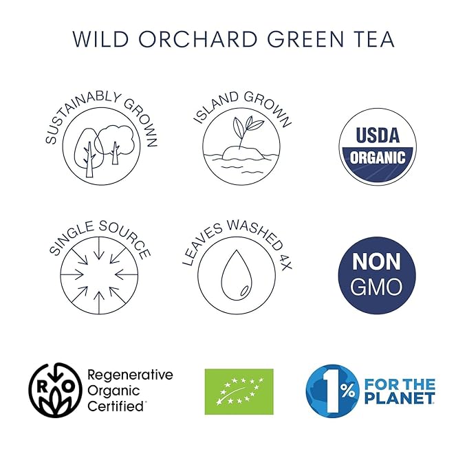 Wild Orchard Regenerative Organic Certified Flavored Green Tea - Sunday Brunch (12 Tea Bags) - With Delicate Flower Petals - Regeneratively Cultivated on Jeju Island in South Korea