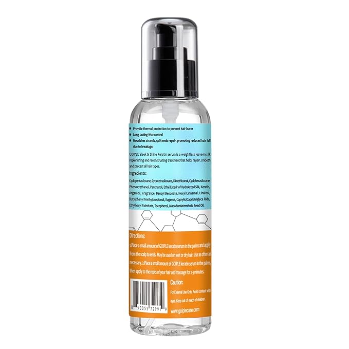 Keratin Hair Serum for - Heat Protectant with Castor Oil Treatment for Frizzy, Dry & Damaged Hair - Nourishes and Repairs Hair for Shine and Softness
