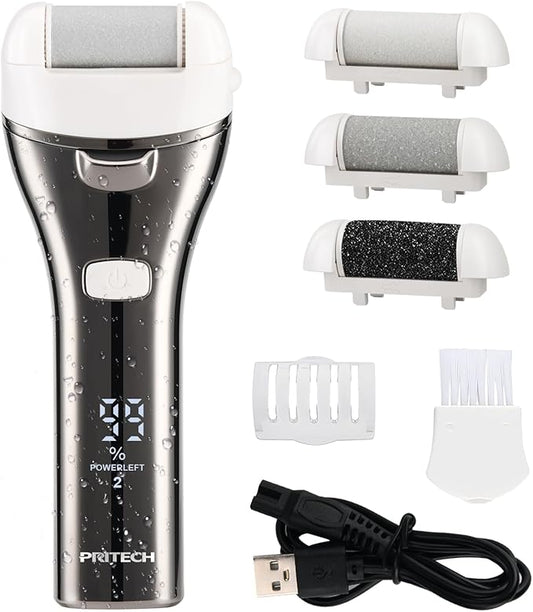 Electric Foot Callus Remover, Rechargeable Portable Electronic Foot File Pedicure Kits, 3 Roller Heads, 3 Speed, Battery Display for Remove Cracked Heels Calluses and Dead Skin Ideal Gift