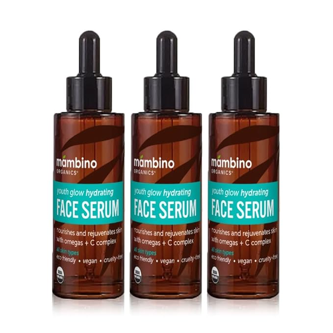 Mambino Organics Youth Glow Hydrating Serum – Organic, Face Serum with Namibian Marula – Nourishing Omegas & Vitamin C for Dryness, Dark Spots, Dullness – Cruelty-Free Skin Care, 3-Pack 1 fl oz