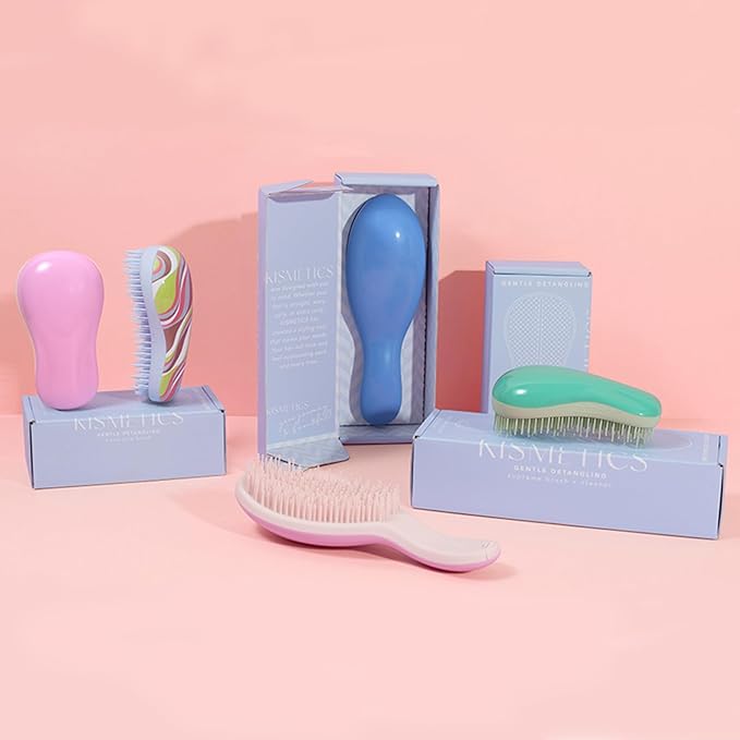 Hand Grip Brush, Gentle Detangling, Detangler Hair Brush for All Hair Types. For use on Wet or Dry Hair (Colorful Stripe)