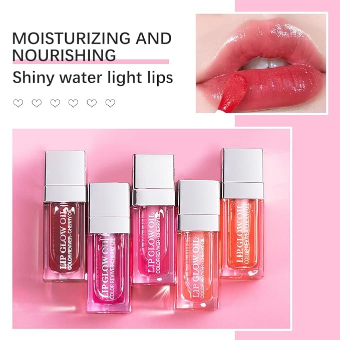 GECOMO Moisturizing Lip Oil,No-Sticky Lip Gloss Lip Balm Lip Care,Fruit Flavoured Lip Oil For Dry Lip's Moisturizing Hydrating And Nourishing (001#PINK) 0.2 OZ