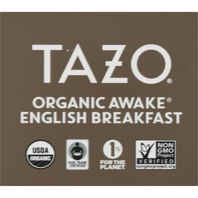 TAZO Organic Awake English Breakfast Black Tea, Black tea with Caffeine, 16 Total Bags