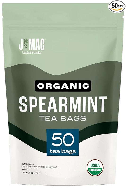 J MAC BOTANICALS Organic Spearmint Tea (50 Teabags), USDA Certified