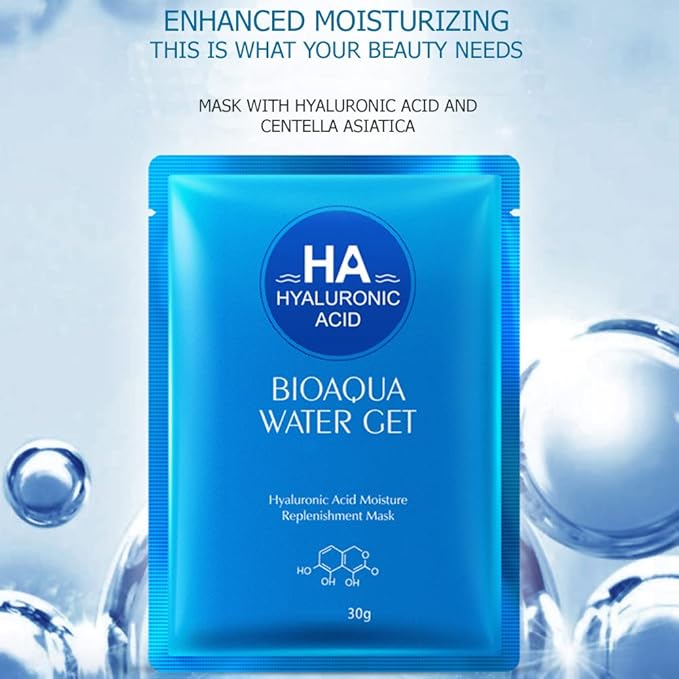 BIOAQUA Hyaluronic Acid Moisturizing Replenishment Facial Mask HA Reduces Acne Deep Cleanse 30g (5 Pack)
