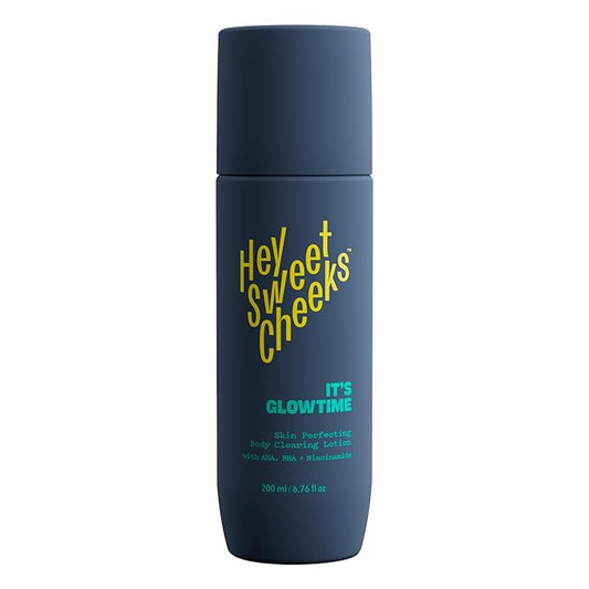 Skin Perfecting Body Blemish Treatment Lotion, AHA & BHA Glycolic Acid Body Lotion for Butt Blemish, Dark Spots, and Radiant Glow, It's Glowtime by Hey Sweet Cheeks, 6.76 oz