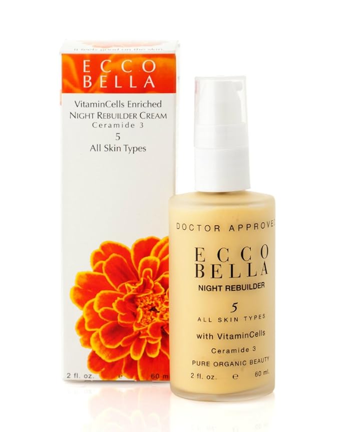 Ecco Bella Plant Based Rebuilder Night Cream - All Natural Anti-Aging Moisturizer for Face with Hyaluronic Acid, Vitamin C & Vitamin E - 2oz
