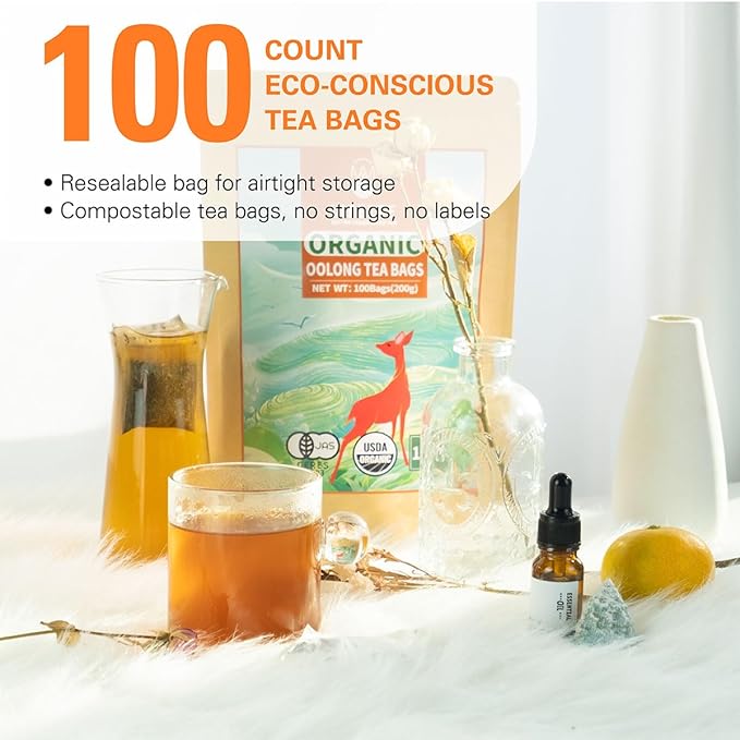 WT WEETEE Organic Oolong Tea Bags, Organic Oolong Tea 100 Count, Mild & Refreshing, Natural Caffein, Unsweetened Healthy Tea bag