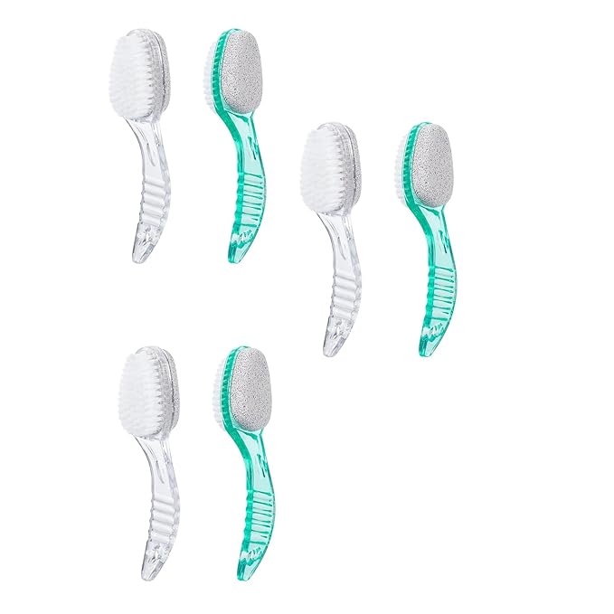6 Pcs Foot Brush for Shower with Handle 2 in 1,Ooloveminso Large Foot Pumice Stone Brush Scrubber Foot File Calluses Remove Suitable for Horniness Foot Spa,Foot Care Smooth Skin (Green&Transparent)