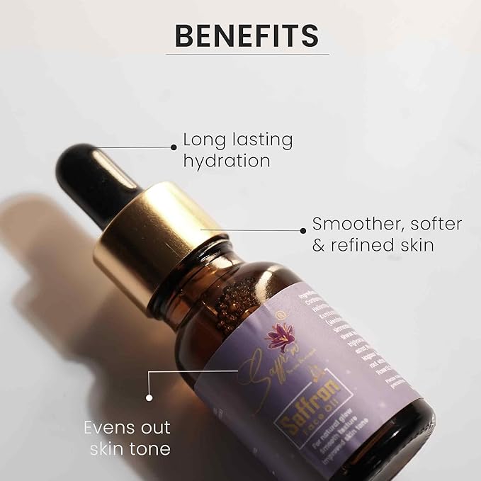 Saffr'n Brightening & Hydrating Face Oil with real and natural Saffron Strands, Squalene, Jojoba, Green Tea | 0.5 fl oz.