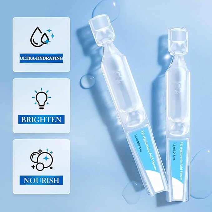 Hyaluronic Acid Serum for Face, 3% Ultra-Hydrating Formula, 30 pcs Glass Vials, Deep Moisturizing and Anti-Aging