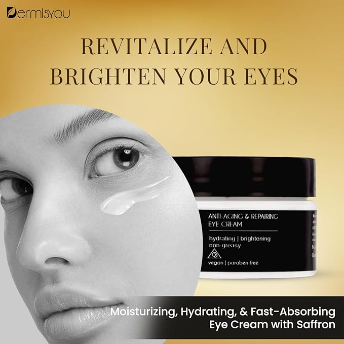 Anti-wrinkle Eye Cream with Saffron | Moisturizing, Hydrating, Brightening | Non greasy, Fast Absorbing Formula | Fights Wrinkles & Fine Lines | Reduces Dark Circles & Pigmentation | 5 oz
