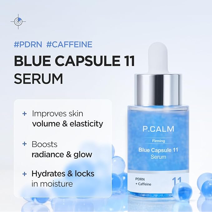 P.CALM Blue Capsule 11 Serum – PDRN & Caffeine for Intense Moisture, Plumping Effect, Elasticity, and Radiant Skin, Korean PDRN Serum (30ml / 1.01 fl.oz)