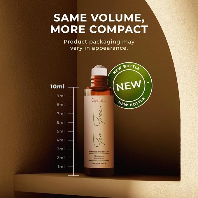 Gya Labs Tea Tree Essential Oil Roll on for Skin, Face & Nails, 100% Pure Natural Australian Melaleuca Tea Tree Oil Roller, Refreshing Aromatherapy, Travel Size (0.34 Fl Oz)