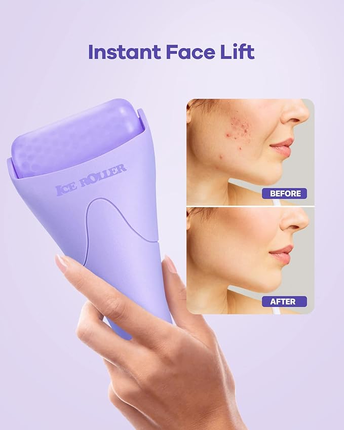 BearKig Ice Roller, Ice Roller for Face, Ice Face Roller, Cold Facial Ice Roller Massager for Eye Puffiness, Women's Gifts, Migraine, TMJ Pain Relief & Minor Injuries, Skin Care Products (Purple)