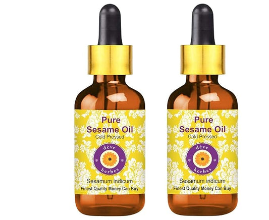 dève herbes Pure Sesame Oil (Sesamum indicum) with Glass Dropper Cold Pressed (Pack of two) 100ml X 2 (6.76 oz)