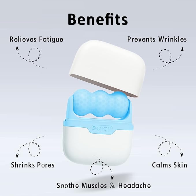 Leeshine Ice Roller for Face and Eyes - Facial Skin Care Tools with 2 in 1 Massage Roller and Travel Case Self Care Gift.Men Women (Blue)