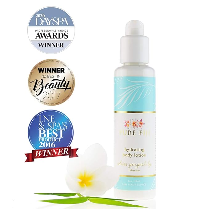 PURE FIJI Body Lotion Hydrating - Moisturizing Lotion for Dry Skin with Coconut Milk and Vitamin E, Organic Body Lotion For Women and Men, White Gingerlily Scent, 3 oz