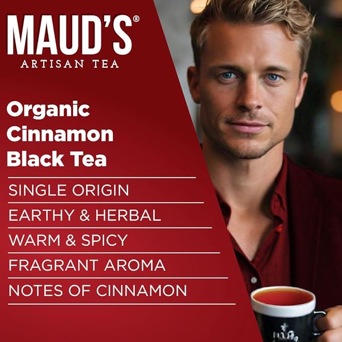 Maud's Cinnamon Organic Black Tea Pods, 22 ct, Recyclable Single Serve Tea Pods – 100% Gourmet Blended Tea Leaves, Compatible with Keurig K Cups Maker