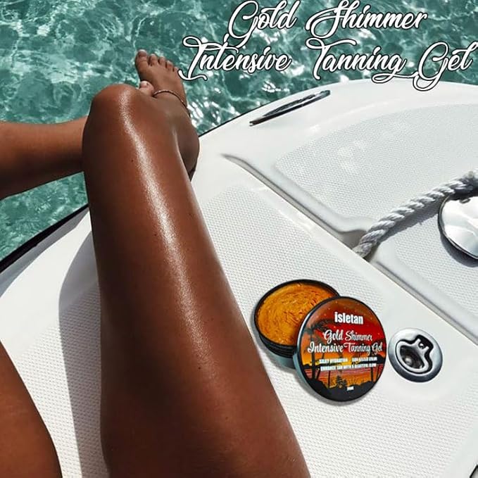 Gold Shimmer Intensive Tanning Tanning Gel Mango, Extreme Tanning Gel For Outdoor Sun, Ultra Dark Tanning Butter, Tanning Balm For Beach, Solid Carrot Tanning Oil, SPF0, 200g