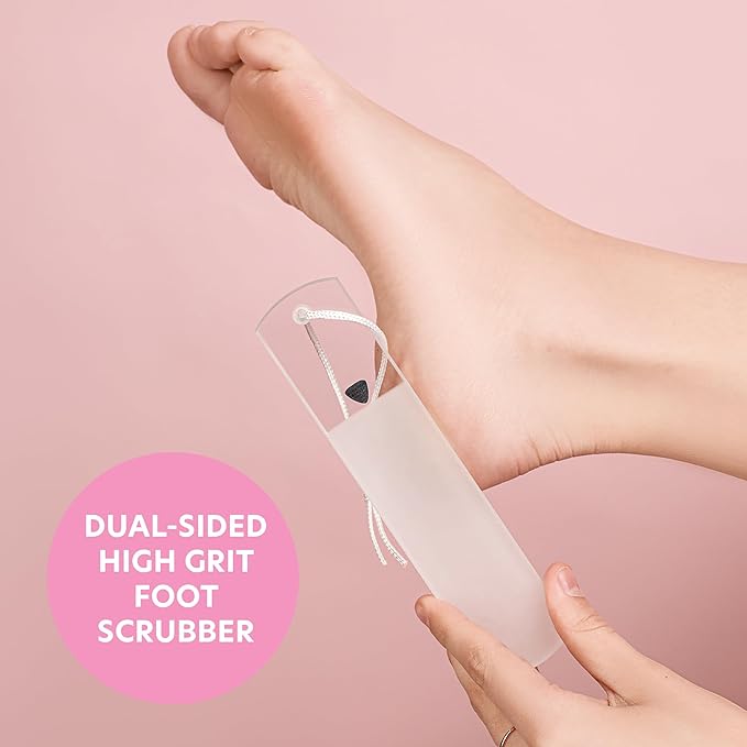 Bona Fide Beauty Czech Glass Foot File with Protective Sleeve, Dual-Sided High Grit Foot Rasp, Foot Scraper with Cord in Clear Color