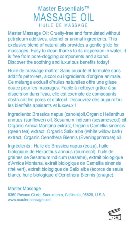 Master Massage Unscented Organic Massage Oil - 8 fl oz, Water-Soluble Blend, Skin-Nourishing Formula, Perfect for Massage Therapy and Home Use, Pack of 4