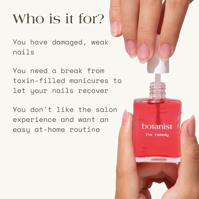 Botanist The Remedy | Nail Strengthening Polish | Repairs & Hardens Nails Damaged from Acrylics, Dip & Gel Manicures | Non-Toxic, 84% Plant Based, 21-Free & Vegan (Rose)