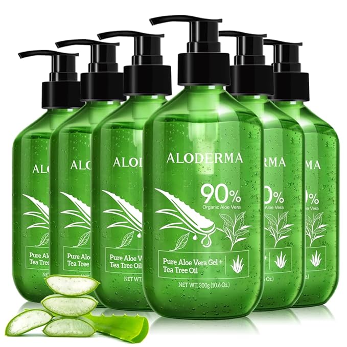 Aloderma Organic Aloe Vera Gel for Skin + Tea Tree Oil, Made within 12 Hours of Harvest, Soothing Pure Aloe Vera Gel for Face, Works Great for Scalp, Acne & Aftershave, All Natural Aloe Gel - 10.6 Oz
