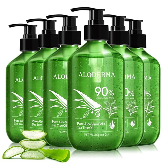 Aloderma Organic Aloe Vera Gel for Skin + Tea Tree Oil, Made within 12 Hours of Harvest, Soothing Pure Aloe Vera Gel for Face, Works Great for Scalp, Acne & Aftershave, All Natural Aloe Gel - 10.6 Oz