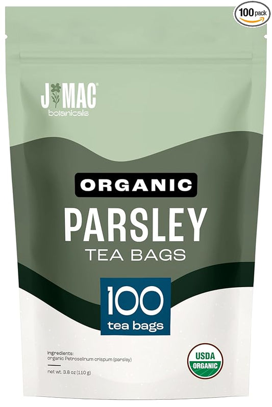 J Mac Botanicals, Organic Parsley Leaf (100 Count) - Certified by Organic Certifiers, Inc. - Quality Tea From Nile Valley, Egypt, Packaged in the USA