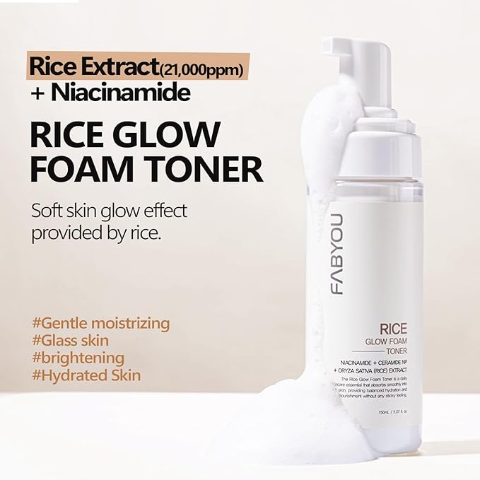 Fabyou Glass Skin Duo Rice Glow Foam Toner + Retinol Peptide Youthful Serum After-Cleansing for Gentle Facial Care, Korean Skincare Set