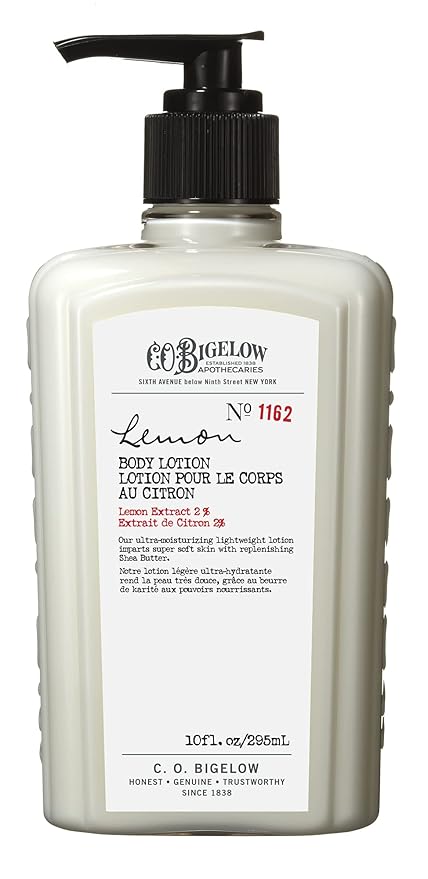 C.O. Bigelow Lemon Body Lotion No. 1162, Moisturizing Lotion for Dry Skin, Hands & Body with Shea Butter & Kuki Nut Oil, Lemon Scented, 10 fl oz