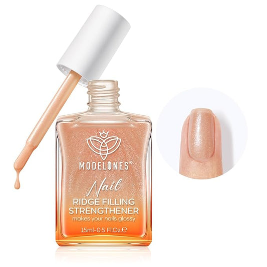 modelones Nail Strengthener, 8-in-One Nail Ridge Filler Base Coat Nail Polish Repair Nail Growth Treatment for Thin and Damaged Nails, Sparkling Champagne, 15ml