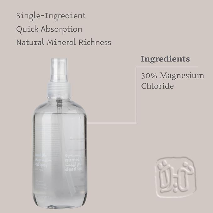 Pure Dead Sea Oil Spray from Jordan - Enriched High Concentration 30% MgCl Topical Oil - Large Magnesium Spray for Feet, Rest, & Sore Muscles (8.45 Fl Oz)