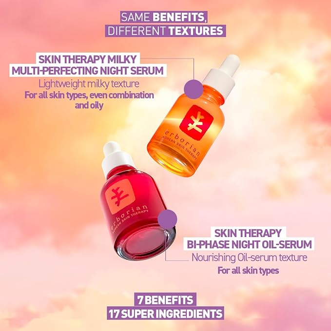 Erborian Multi-Perfecting Milky Night Serum, Skin Therapy, for Wrinkles & Fine Lines, Texture, Evenness, Visible Results after 1st Night - Hydrating with 10% PHA, Hyaluronic Acid- Korean Skincare