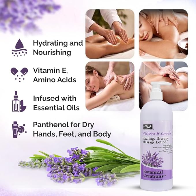 PRO NAIL - Healing Therapy Massage Lotion - Professional Pedicure, Body and Hot Oil Manicure, Infused with Natural Oils, Vitamins, Panthenol and Amino Acids (Lavender, 32 Ounce)
