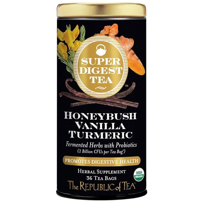 The Republic of Tea Organic Honeybush Vanilla Turmeric SuperDigest Tea® | Probiotic Tea Bag (36 count)