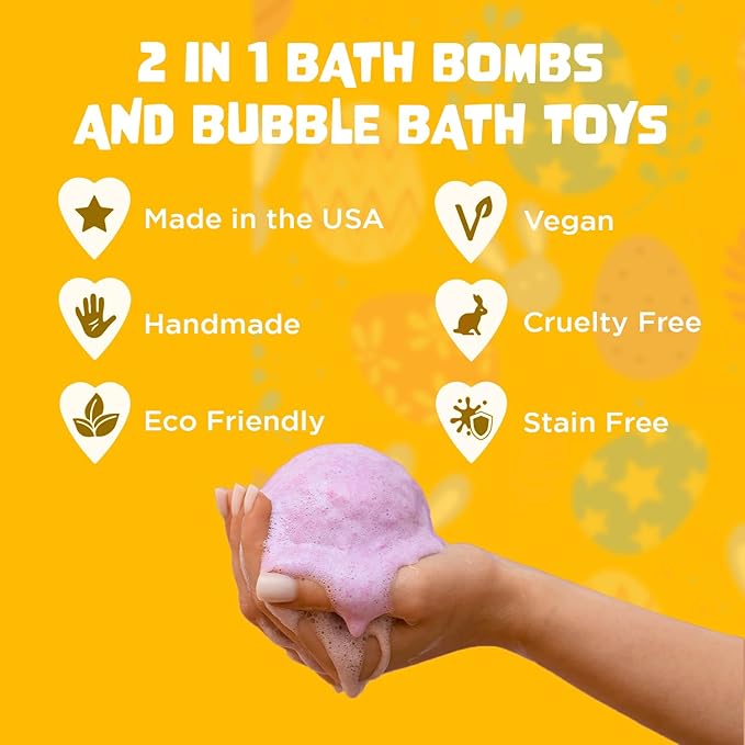 Easter Bath Bombs for Kids with Surprise Toys Inside (6 Pack) - Easter Basket Stuffers for Boys and Girls - Large Spring Bubble Bomb, Made in USA, Incredible Fragrances & Colors by Two Sisters