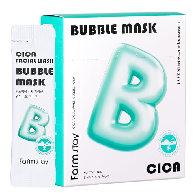 Cica Facial Wash Bubble Mask, Korean Pore Cleanser for Blackheads, Exfoliator Dead Skin Cells, Deep Cleansing & Hydrating, Non-Irritating & Soothing for Sensitive Skin, For Men & Women, 20 pcs