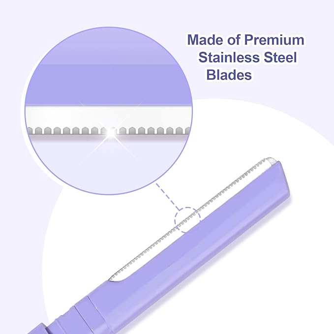 Dermaplane Razor for Women Face & Eyebrow - Dermaplaning Tool for Peach Fuzz Facial Hair Removal,High Precision Blade for Smooth Skin (Purple, 12 Count)