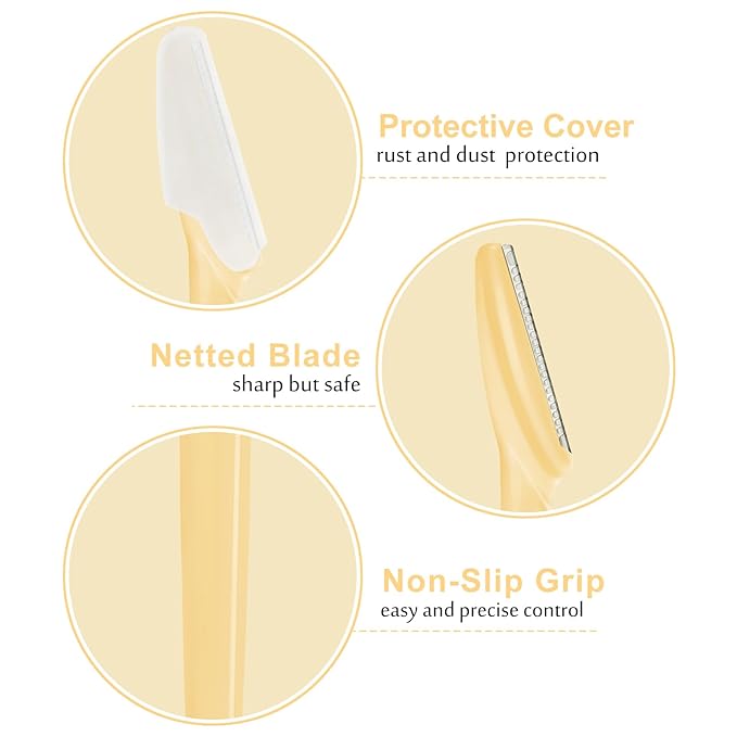 12 Pcs Eyebrow Razors, Face Razors Multipurpose, Exfoliating Dermaplaning Tools, Eyebrow Trimmers Shaver with Safety Cover, Facial Hair Removal for Women Men Body Use (Yellow)