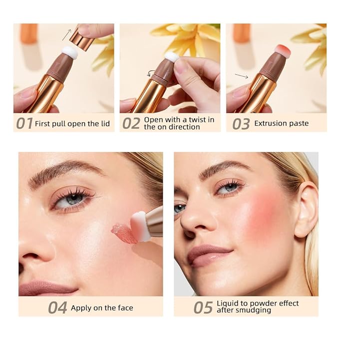 2 in 1 Multifunctional Makeup Pen, Contour Blush Highlighter, Pearl Fine Shine, Matte Natural Brighten Face Makeup (3, 1)