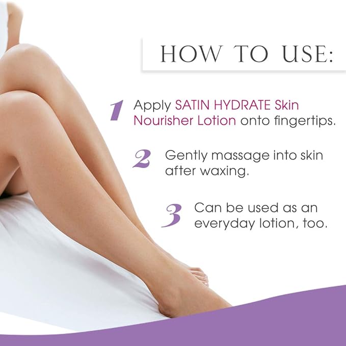 SATIN SMOOTH Hydrate Skin Nourisher Lotion Post Waxing Treatment (Perfect as Daily Moisturizer) 4 oz x 2 packs