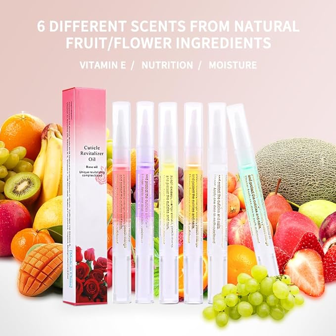 6Pcs Nail Cuticle Oils Nutrition Oil Pen and Chrome Nail Powder for Beautiful Mirror Effect Chrome Powder
