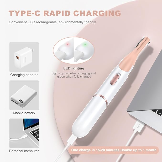 Eyebrow Trimmer, Women's Facial Hair Remover ＆ Eyebrow Trimmer with Pivoting Head - Rechargeable Double-Sided Eyebrow Razor with Comb, Portable Eyebrow Razor Electric, Easy Cleaning (White)