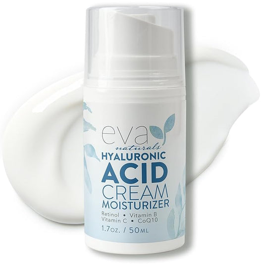 Eva Naturals Hydrating Face Cream with Hyaluronic Acid - Anti-Aging, Wrinkle Face Moisturizer for Women and Men, With Aloe Vera & Retinol For Face - Firming Day & Night Cream (1.7 Fl Oz)