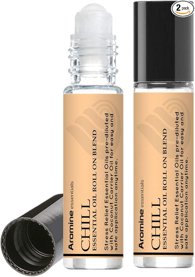 Chill (Stress Reducer and Relaxation) Essential Oil Roll On, Pre-Diluted 10ml (1/3 fl oz) 2 Pack