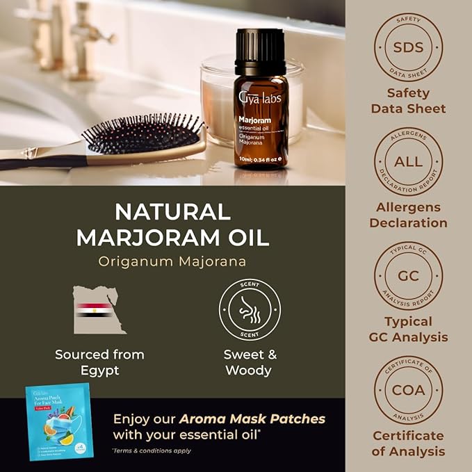 Gya Labs Marjoram Essential Oil for Diffuser - 0.34 Fl Oz - 100% Pure Natural Marjoram Oil for Skincare, Aromatherapy & Candles Making DIY, Massages - Sweet Minty Scent