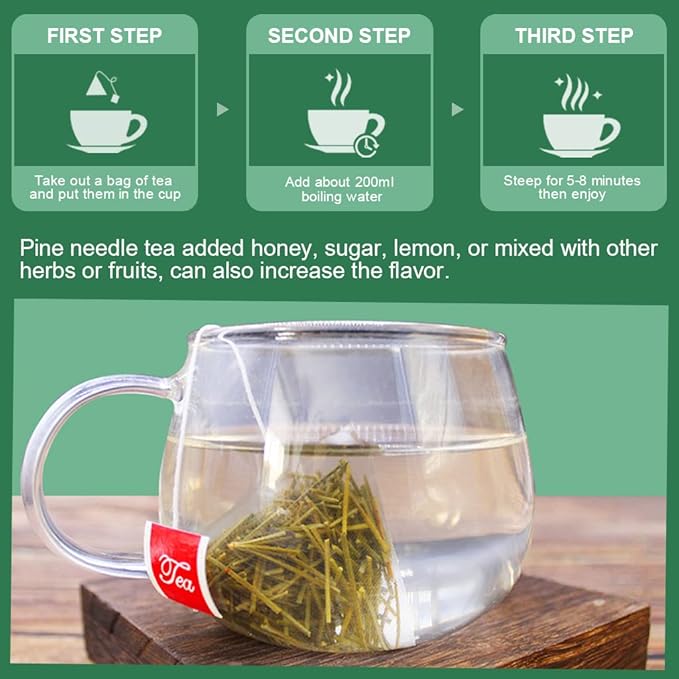 Organic Dried Pine Needle Tea Bags - Pine Needle Herbal Tea for Immune Support & Antioxidant, Caffeine Free, Natural Suramin, 30 Tea bags
